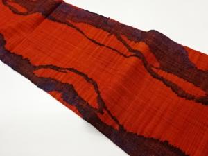 手織り紬抽象縞模様織出し名古屋帯